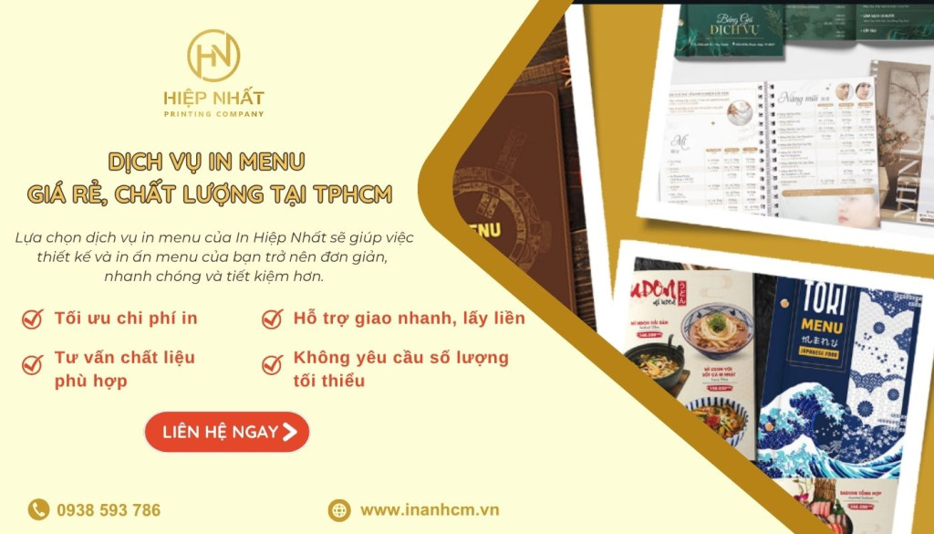 Dịch vụ in menu chuyên nghiệp tại In Hiệp Nhất